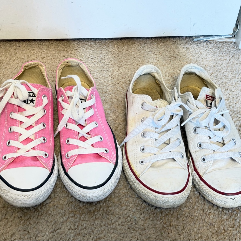 Converse Kids' Pink and White Lace-Up Sneakers